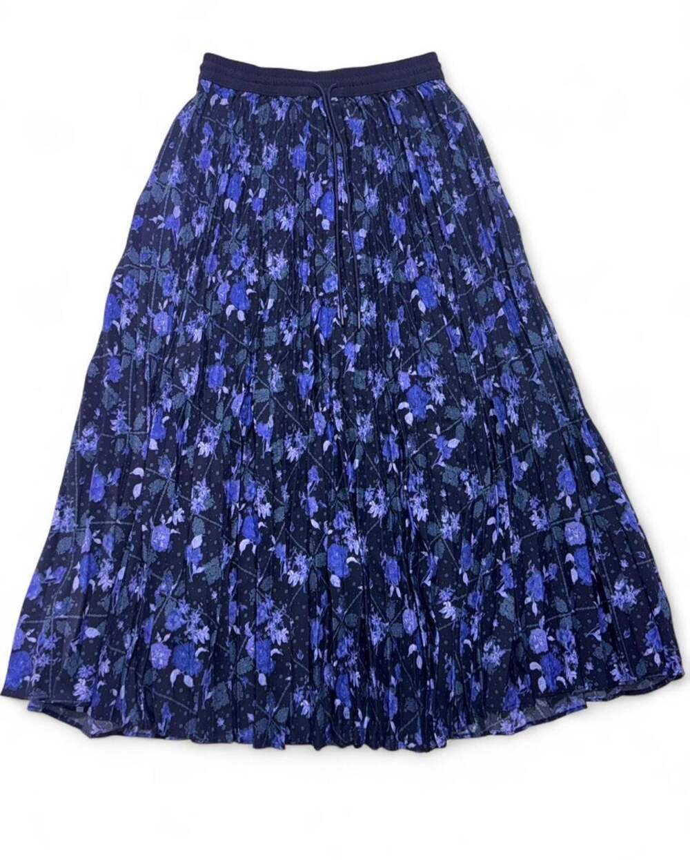Woolrich Blue Floral Pleated Maxi skirt with Elastic Drawstring Waist